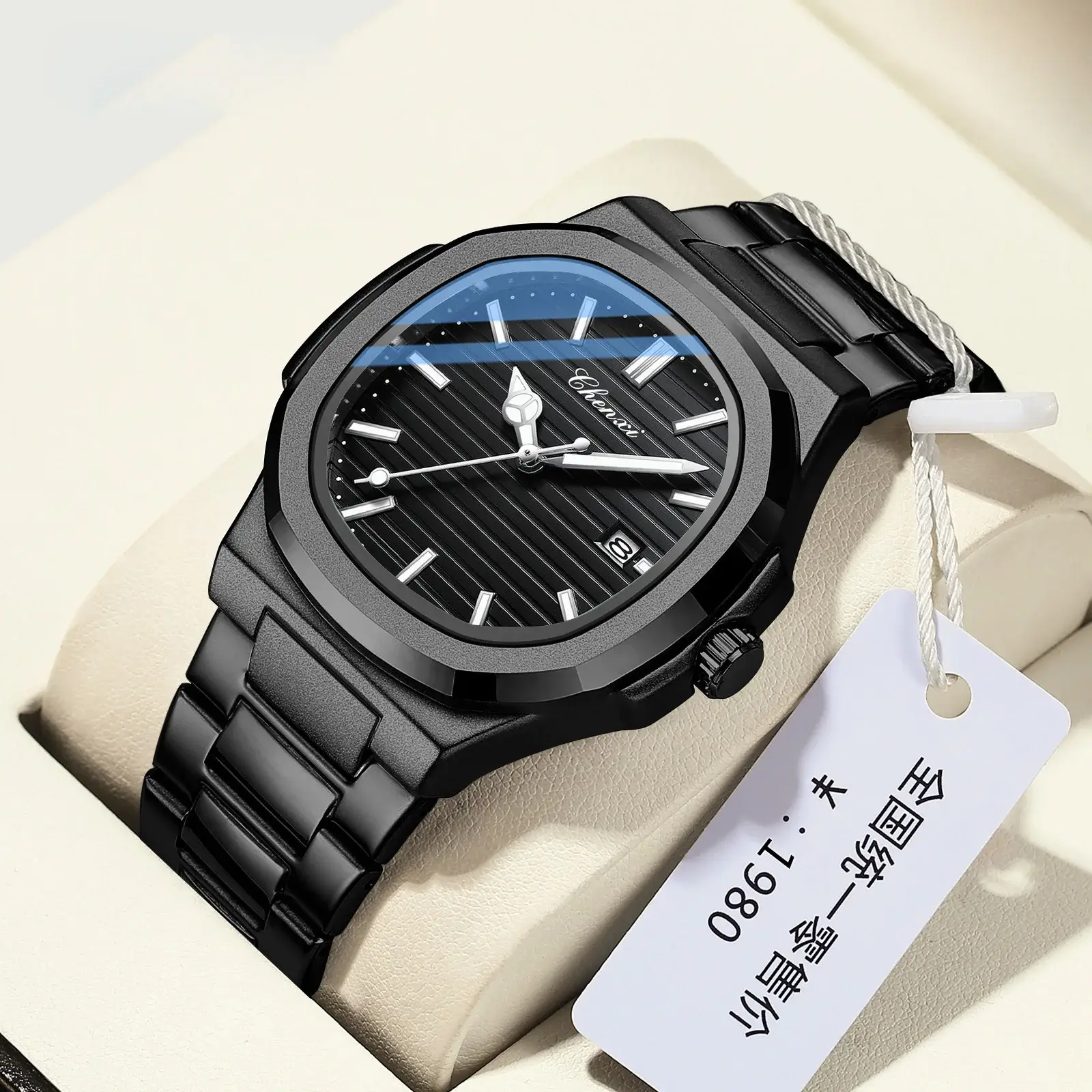Unique Black Watches for Men Fashion Classic Quartz Wristwatch Luxury Top Brand Stainless Steel Strap Waterproof Men's Watches