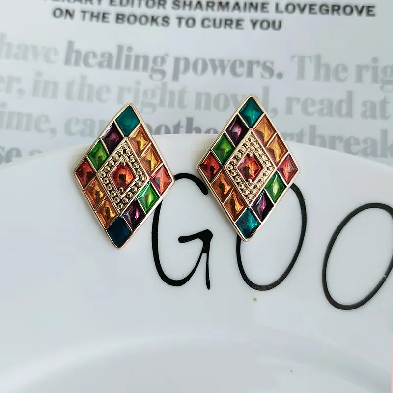 Vintage French Painted Earrings Silver Needle Contrasting Art Niche Versatile Earrings 521