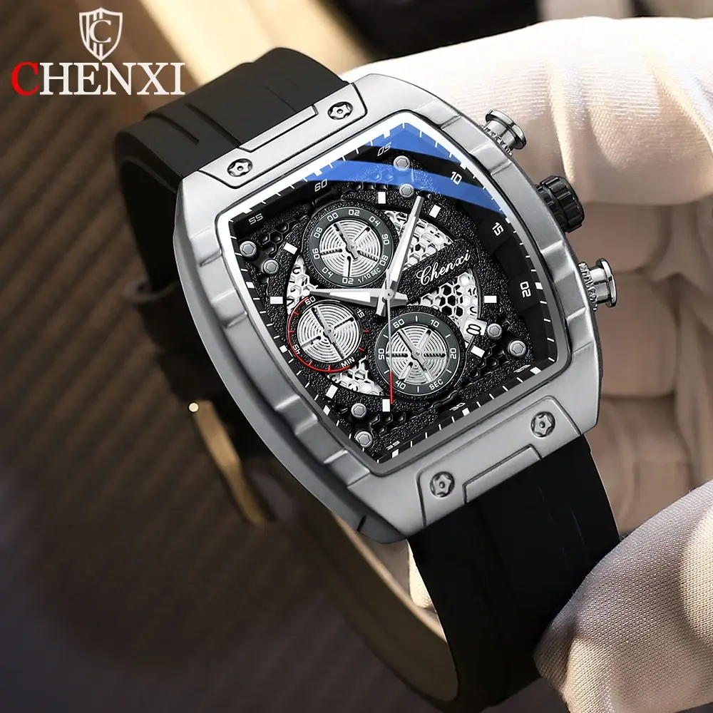 Fasihon Men's Sport Watches Silicone Strap Waterproof Chronograph Date Function Casual Business Wristwatch for Men Top Brand