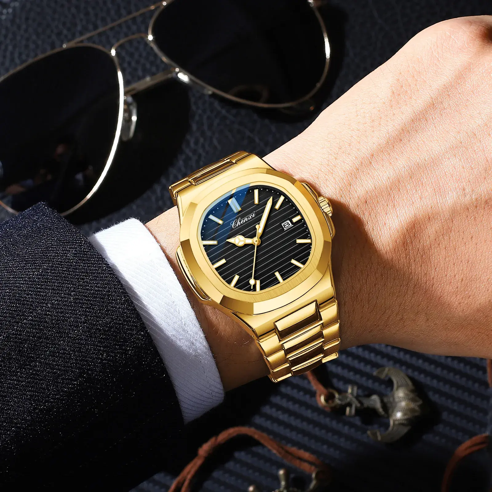 Unique Black Watches for Men Fashion Classic Quartz Wristwatch Luxury Top Brand Stainless Steel Strap Waterproof Men's Watches