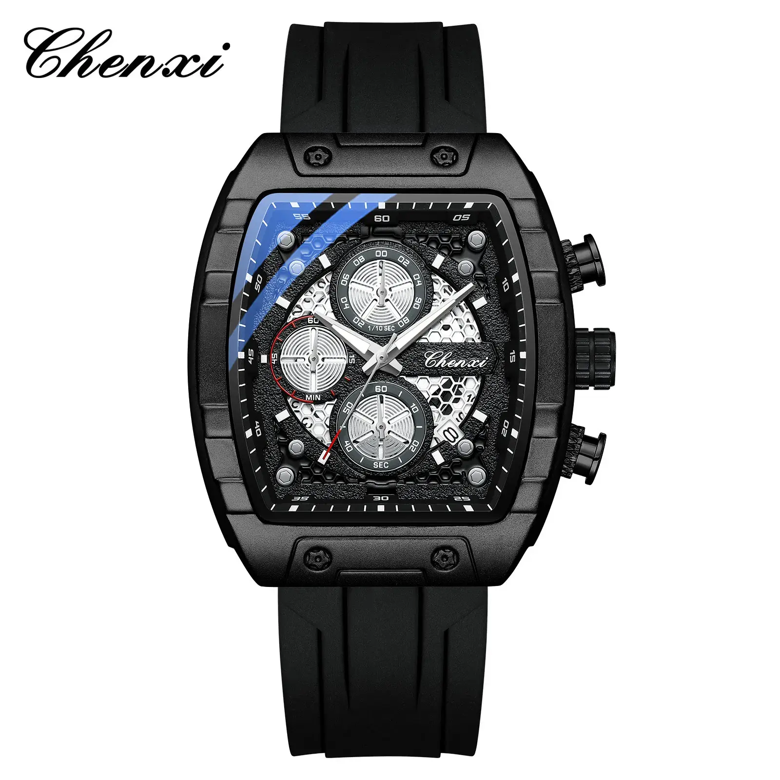 Fasihon Men's Sport Watches Silicone Strap Waterproof Chronograph Date Function Casual Business Wristwatch for Men Top Brand