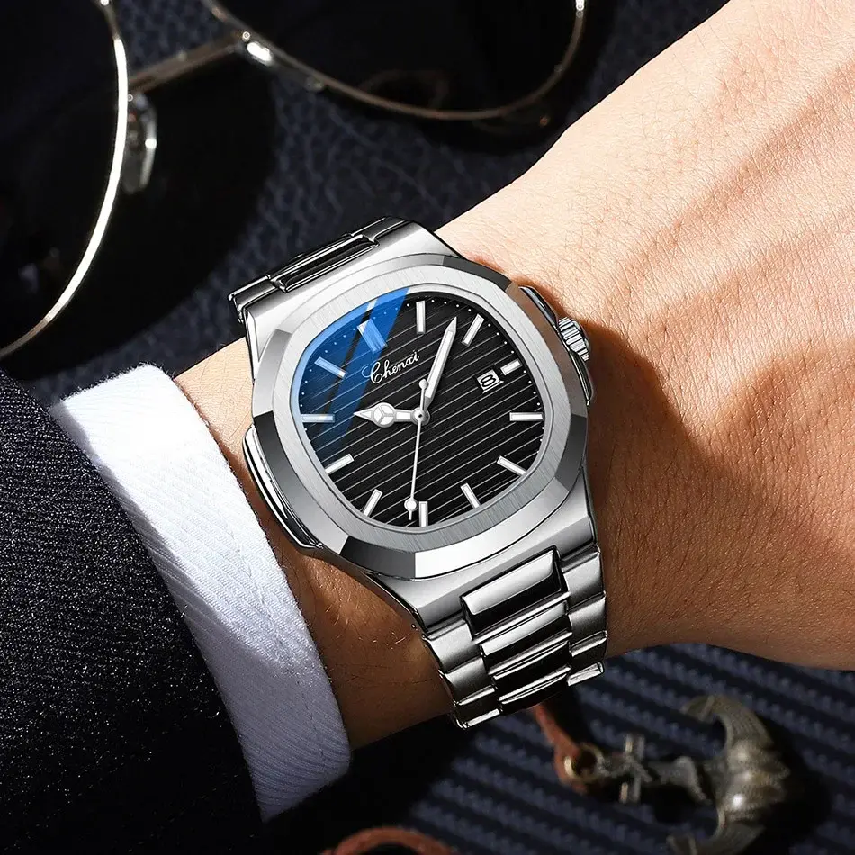 Fashion Men's Watches Silver Stainless Steel Minimalism Casual Business Watches Men Luxury Quartz Wristwatch for Male Calendar