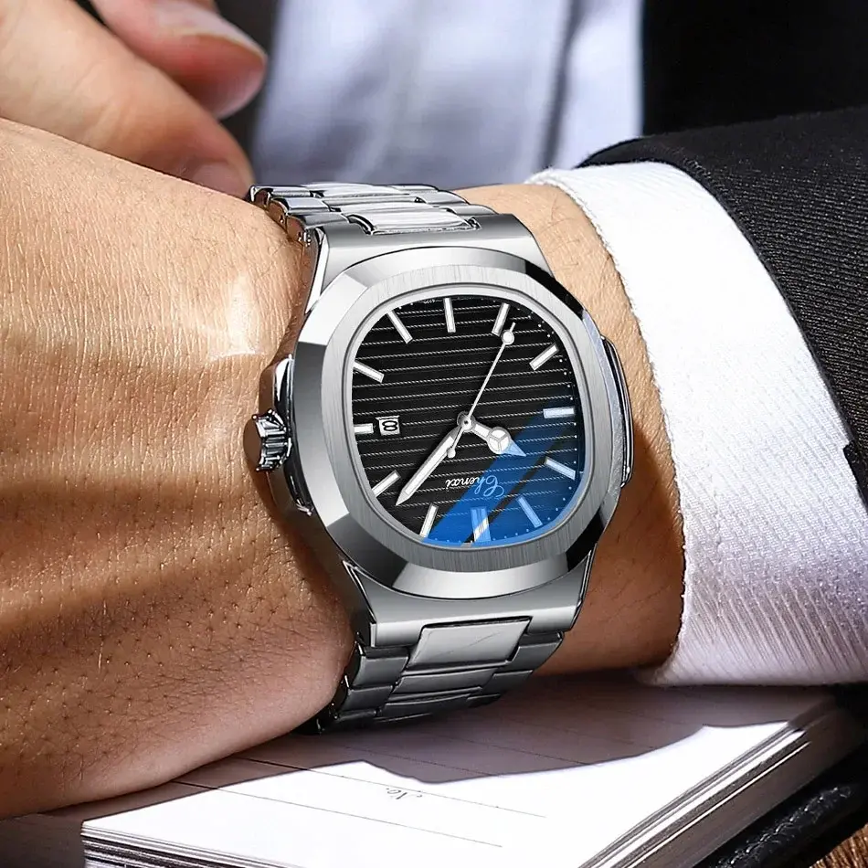 Fashion Men's Watches Silver Stainless Steel Minimalism Casual Business Watches Men Luxury Quartz Wristwatch for Male Calendar