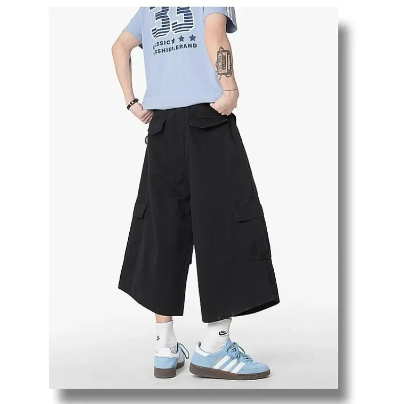 Big Pocket Casual Cargo Pants for Men Wide Leg 7-Inch Quick-Dry Men's Baggy Shorts Teenager Sport Outdoor Skateboard Pants