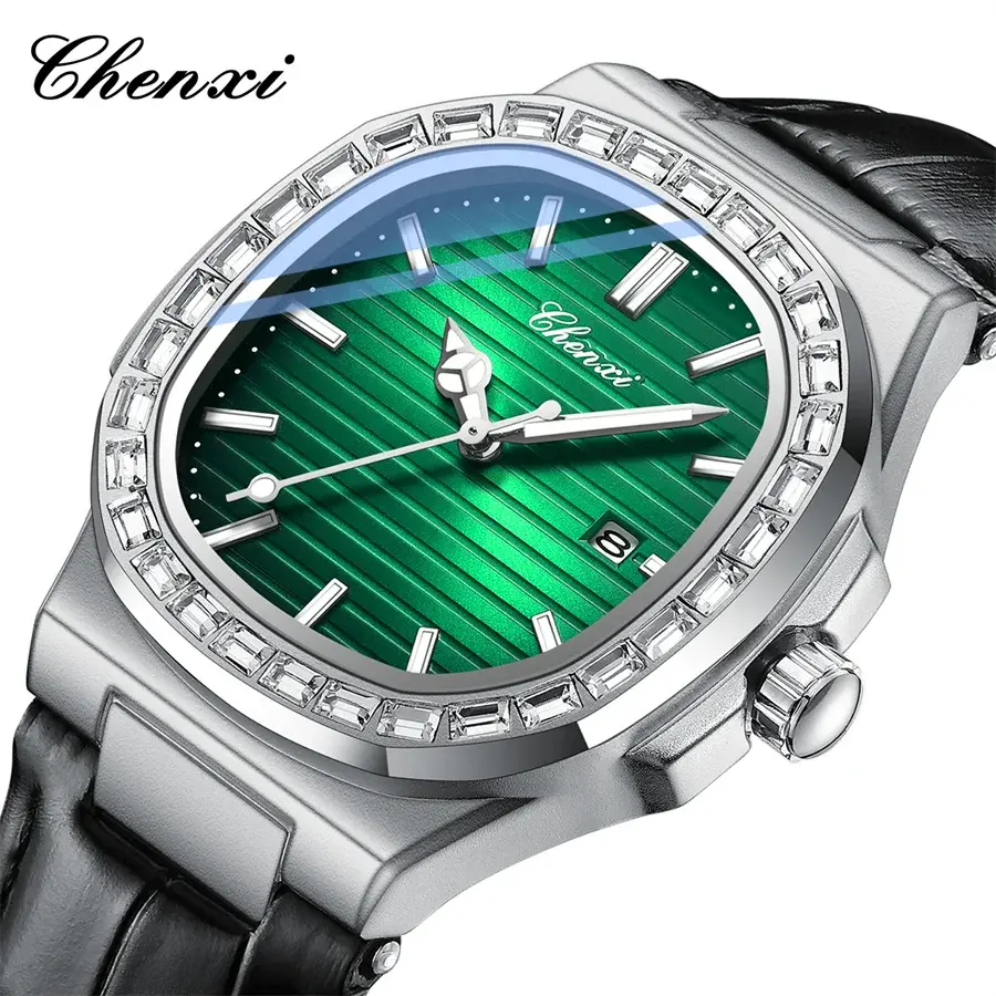 Luxury Diamond Men's Watches Rhinestone Genuine Leather Casual Business Wristwatch for Men Waterproof Male Clock Watches Gift