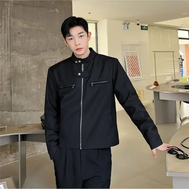 Unique Short Jackets for Men Streetwear Stylish Stand Collar Casual Mens Thin Jacket Punk Party Stylish Coat for Men Korean Punk