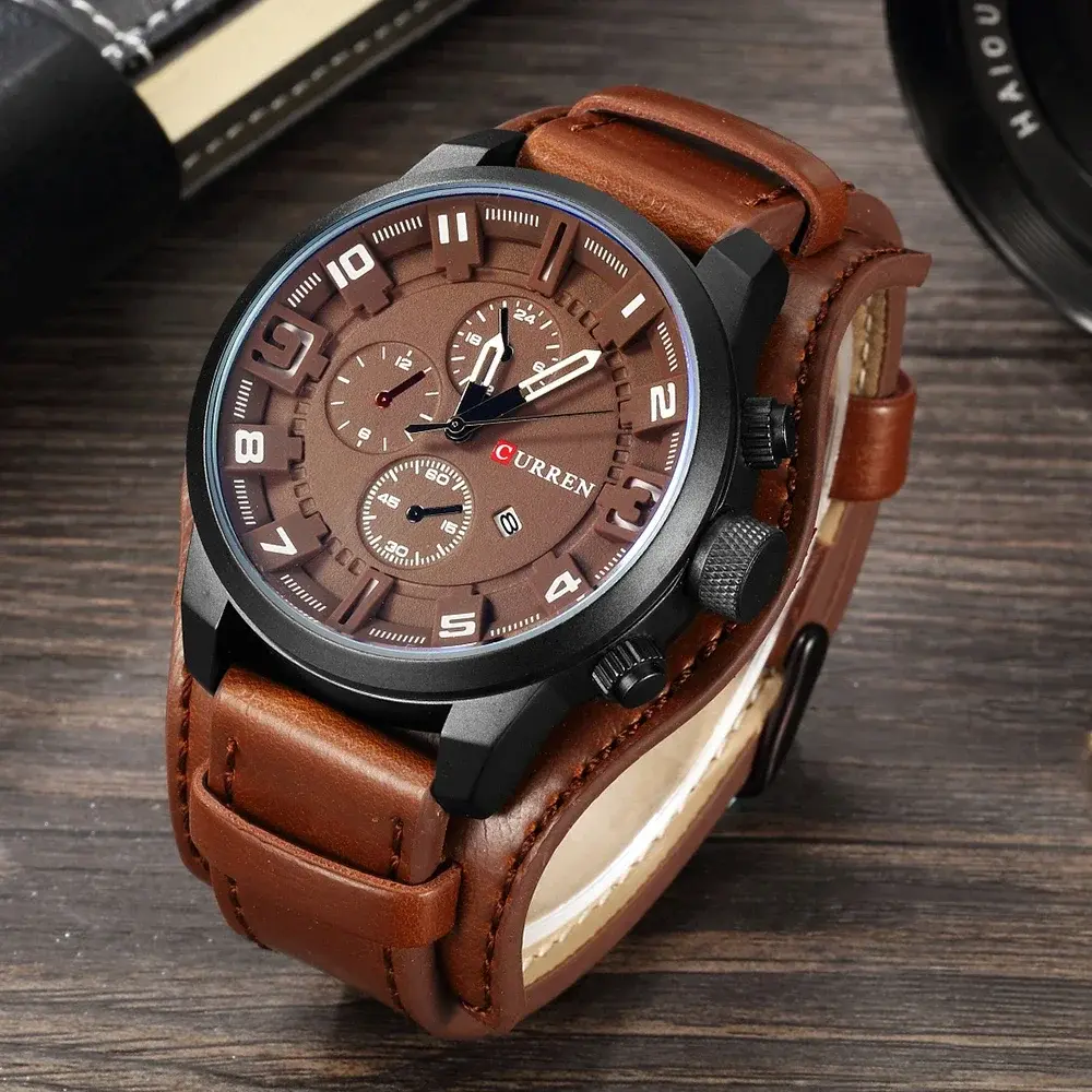 Fashion Luxury Watches Top Brand Business Dress Watch for Men Genuine Leather Waterproof Big Dial Causal Quartz Wristwatch Men