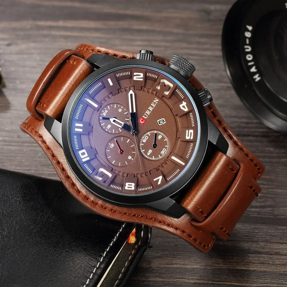 Fashion Luxury Watches Top Brand Business Dress Watch for Men Genuine Leather Waterproof Big Dial Causal Quartz Wristwatch Men
