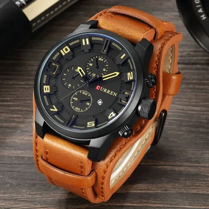 Fashion Luxury Watches Top Brand Business Dress Watch for Men Genuine Leather Waterproof Big Dial Causal Quartz Wristwatch Men
