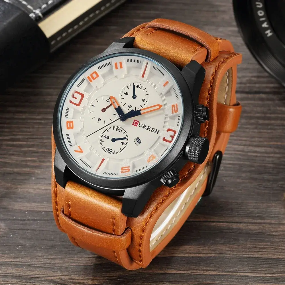 Fashion Luxury Watches Top Brand Business Dress Watch for Men Genuine Leather Waterproof Big Dial Causal Quartz Wristwatch Men