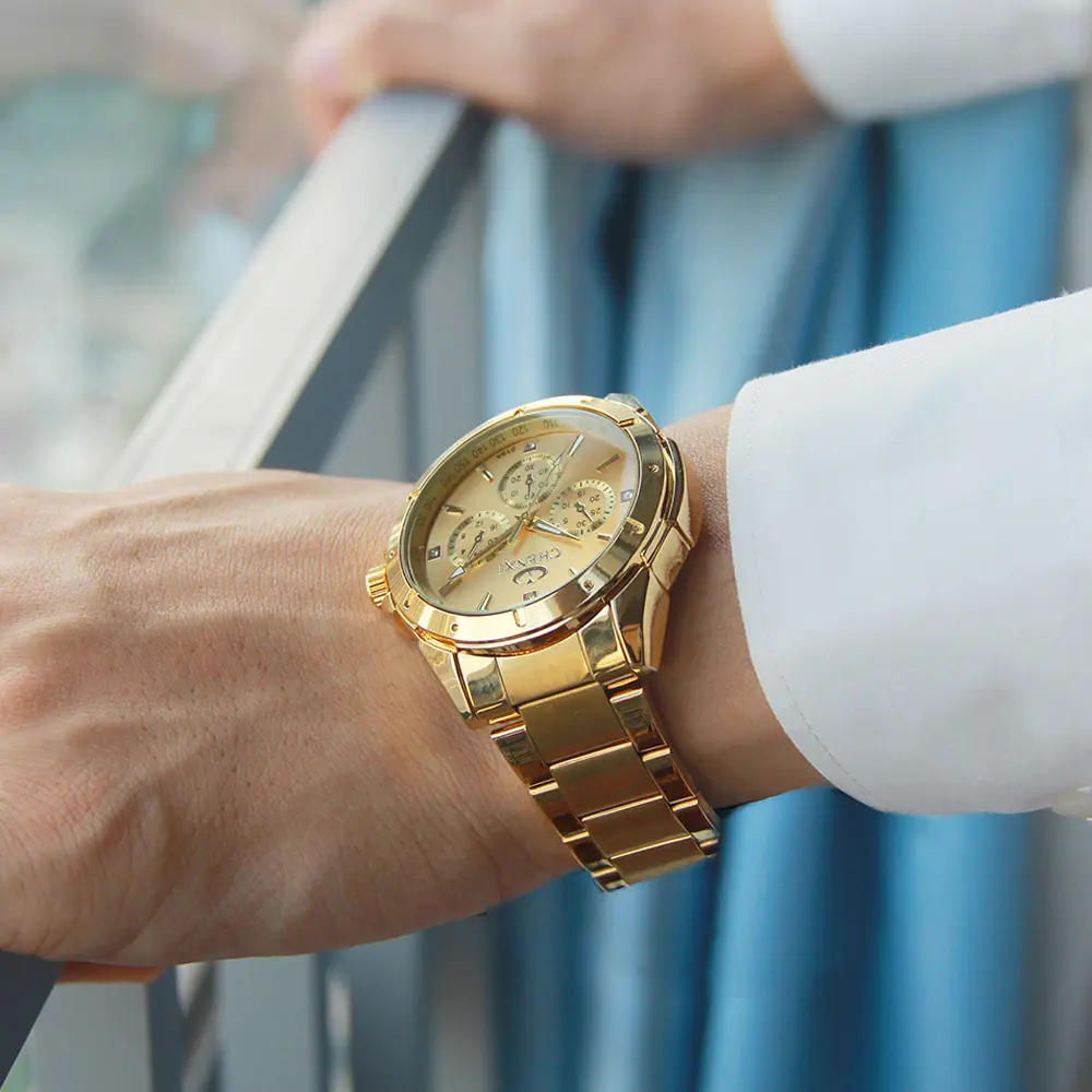 CHENXI Luxury Gold Men's Watches Unique Business Dress Wristwatch for Man Woman Lover's Clock Golden Waterproof Male Female 019A