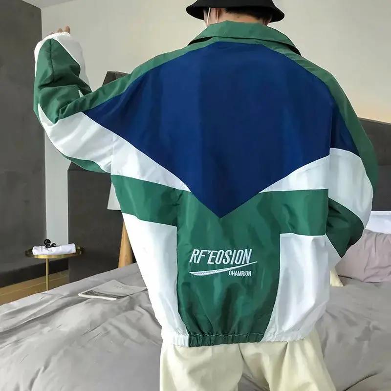 Korean Style Fashion Mens Thin Trench Coat Ins Trendy Korean Mix Color Sport Mens Jacket Unisex Women Men Student Loose Clothes