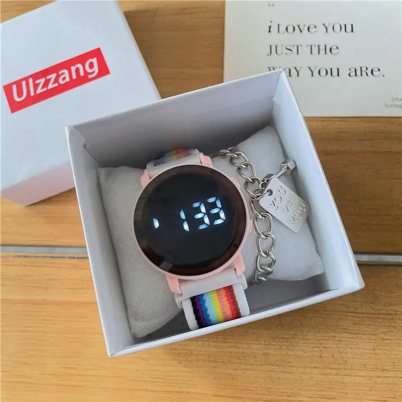 Fashion Rainbow Colorful Kids Watches Casual Nylon Strap Sport School Student Boys Girls LED Digital Children Watches Gift Clock