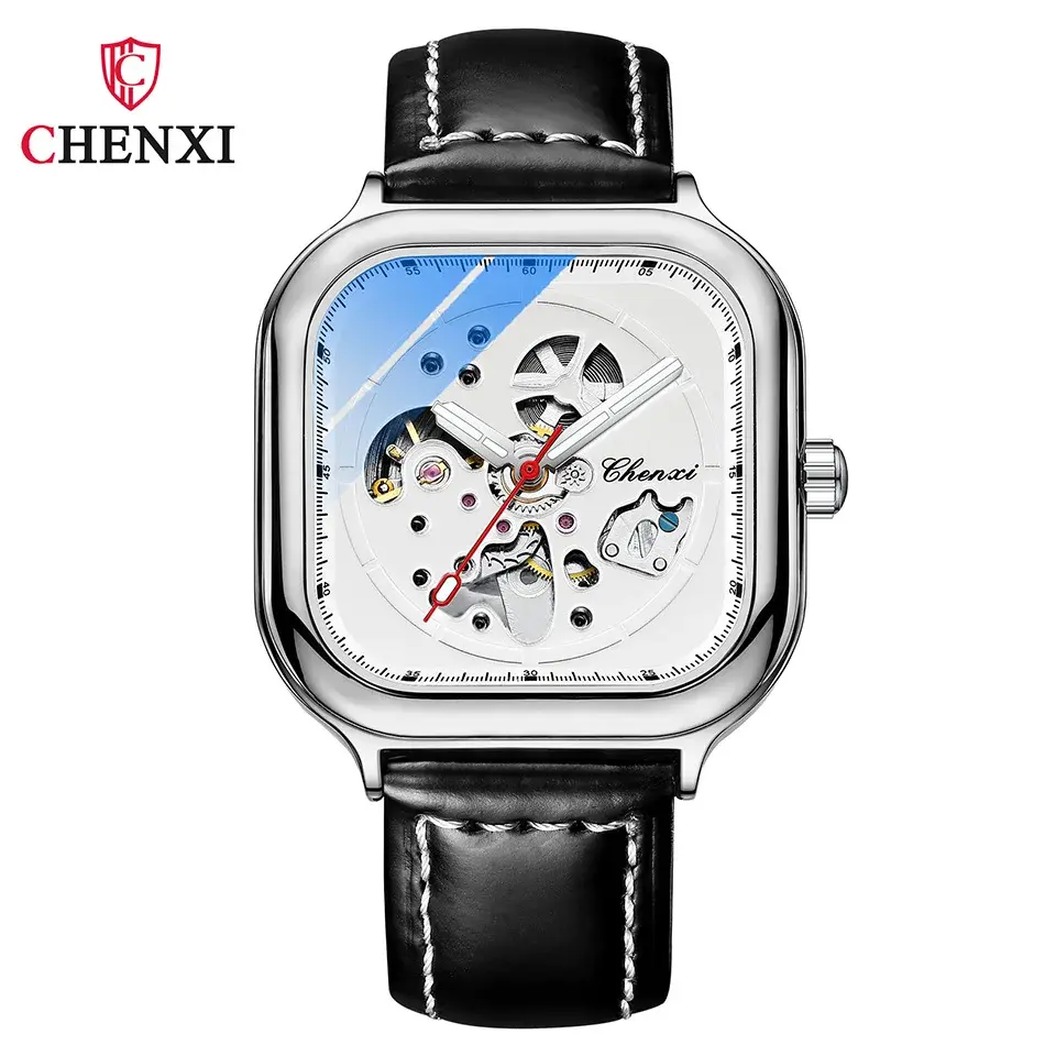Black Retro Leather Men Automatic Mechanical Watch Business Self Winding Mens Watch Holiday Gift for Male Simple Dial Design