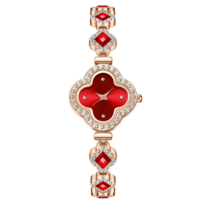 Diamond Set Color Light Luxury Drawstring Watch Exquisite Small Pearl Clover Drawstring Style Quartz Women's Watch Reloj Mujer