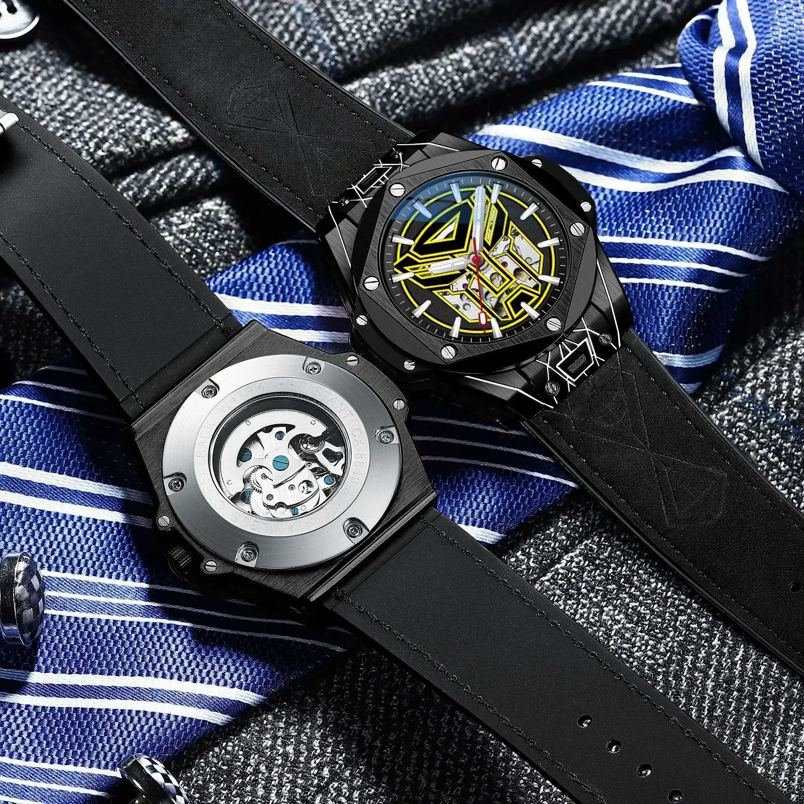 Transformation Robot Mechanical Watch Men Big Dial Silicone Strap Stylish Pattern Sport Business Automatic Wristwatches Gift