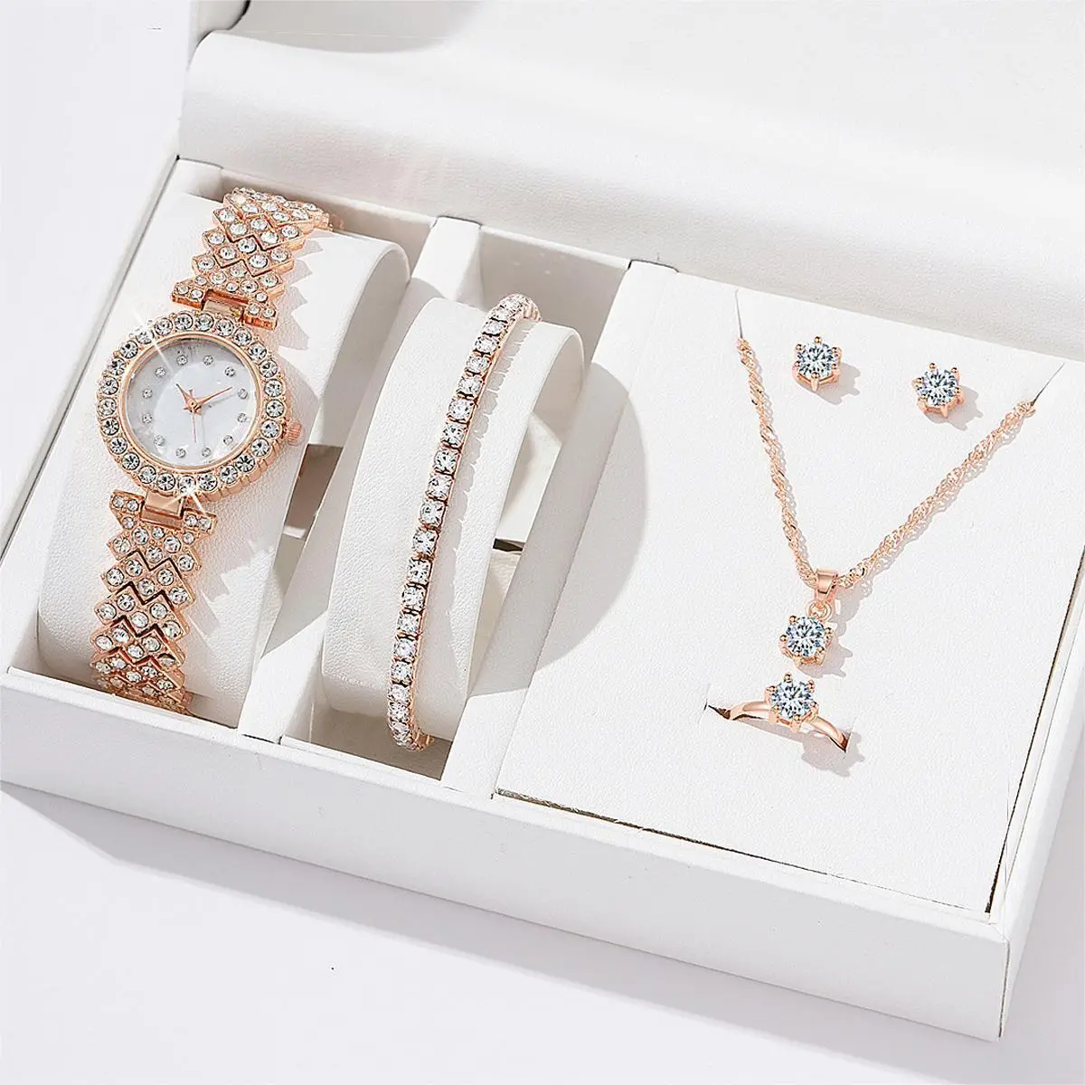 6PCS Set Luxury Ladies Bracelet Quartz Watch Women Watch Bracelet Set Silvery Simple Steel Luxury Ladies Watch (without box)