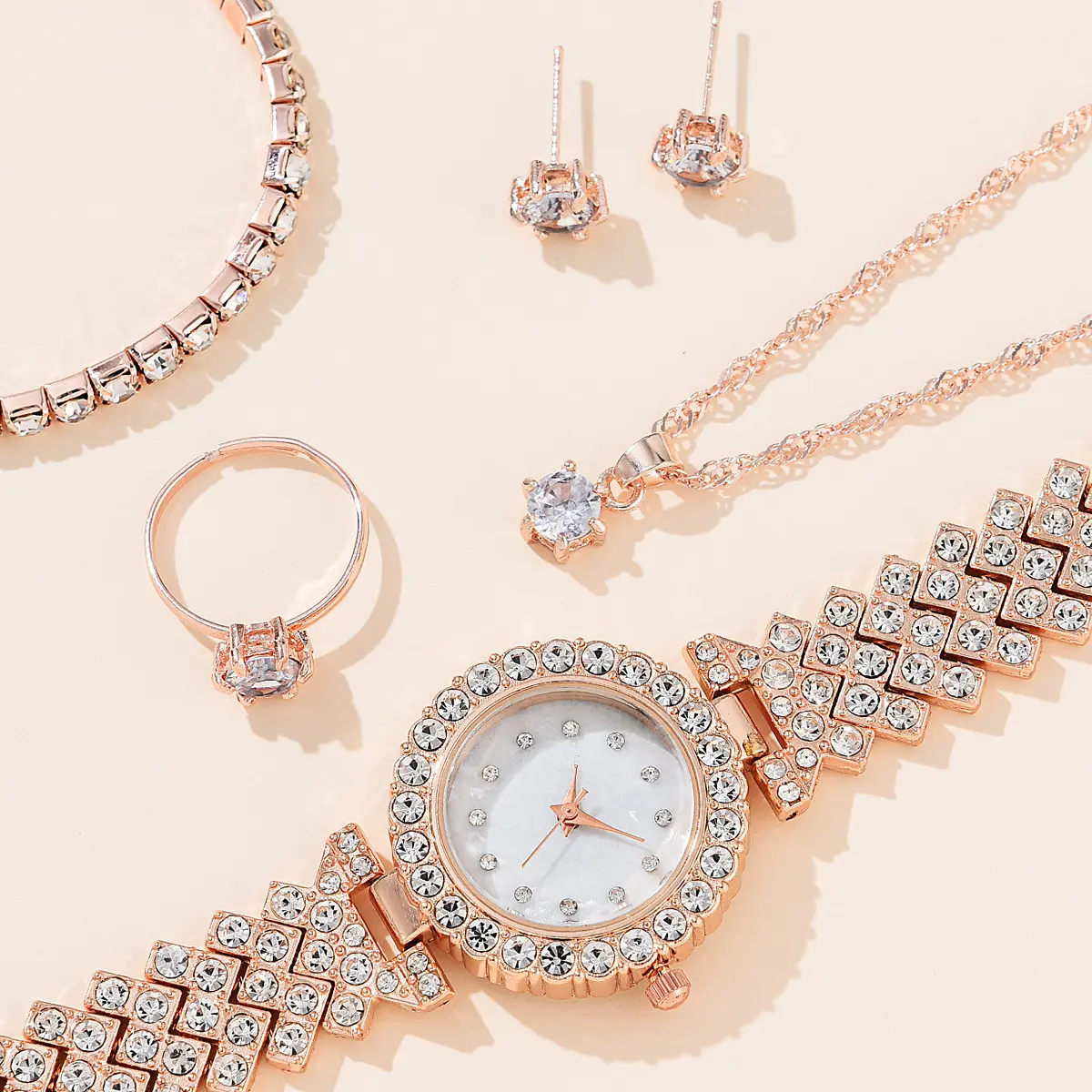 6PCS Set Luxury Ladies Bracelet Quartz Watch Women Watch Bracelet Set Silvery Simple Steel Luxury Ladies Watch (without box)