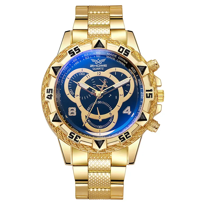 Luxury Men's Quartz Watch Classic Business Men Wristwatch Large Dial Alloy Steel Strip Blue Light Three Eye Men's Quartz Watch