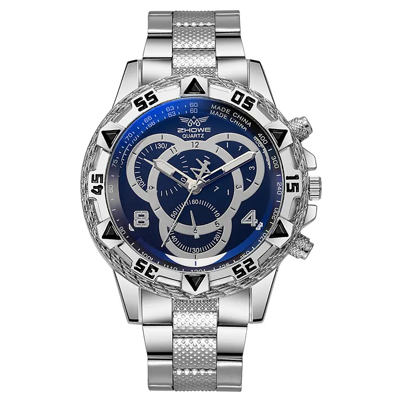 Luxury Men's Quartz Watch Classic Business Men Wristwatch Large Dial Alloy Steel Strip Blue Light Three Eye Men's Quartz Watch