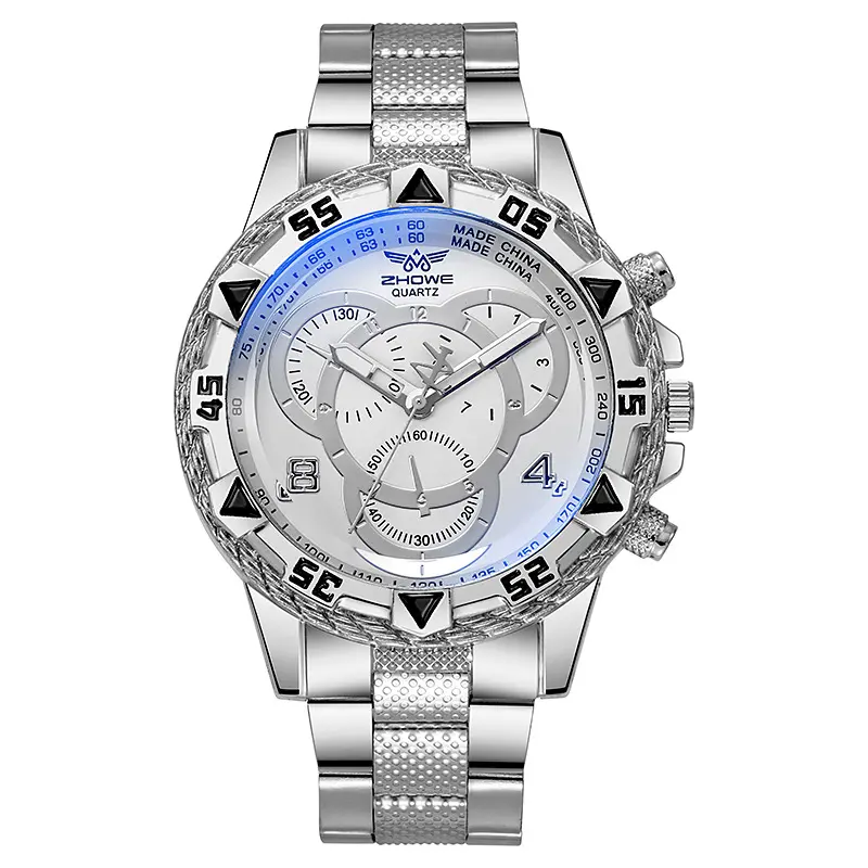 Luxury Men's Quartz Watch Classic Business Men Wristwatch Large Dial Alloy Steel Strip Blue Light Three Eye Men's Quartz Watch