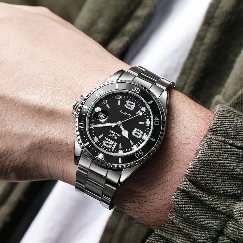 New Fashion Stainless Steel men quartz wristwatches Gold Sliver Luxury Brand Top Quality Men Quartz Watch Relogio（without box）