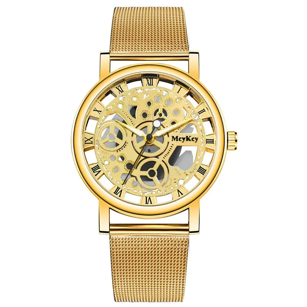 Fashion Top Women Hollow Skeleton Faux Mechanical Watch Ladies Metal Mesh Quartz Wrist Watches For Female Relogio Feminino