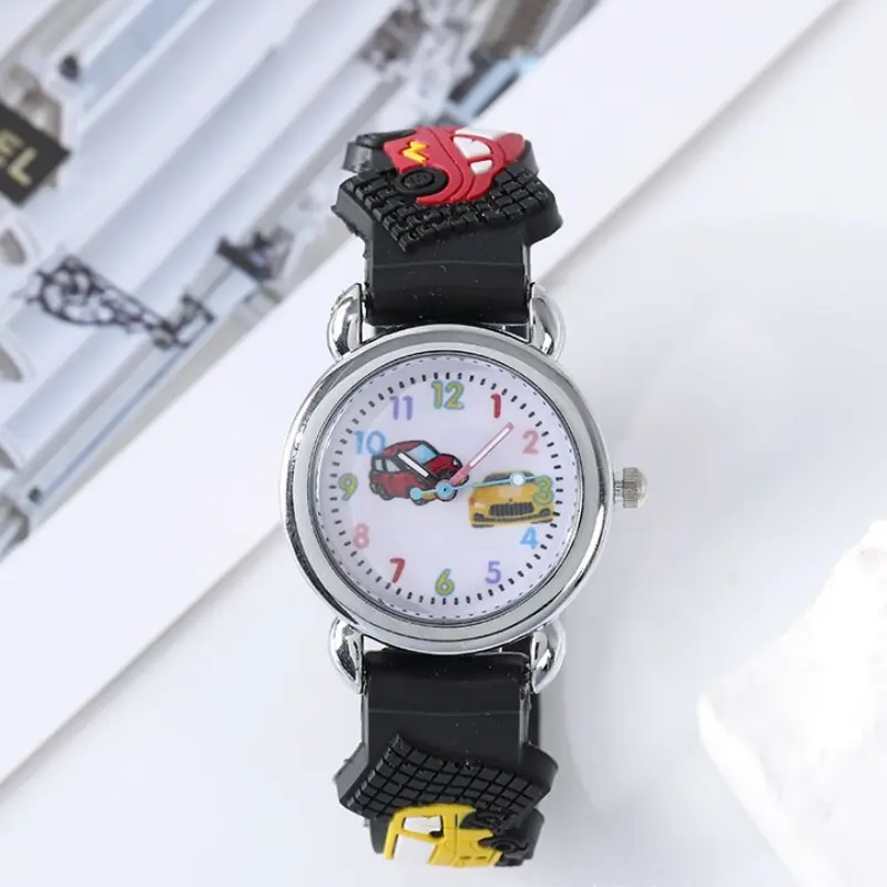 Fashion Color Cartoon Car Children's Watch Primary School Boy Children's Watch 3D Silicone Strap Gift