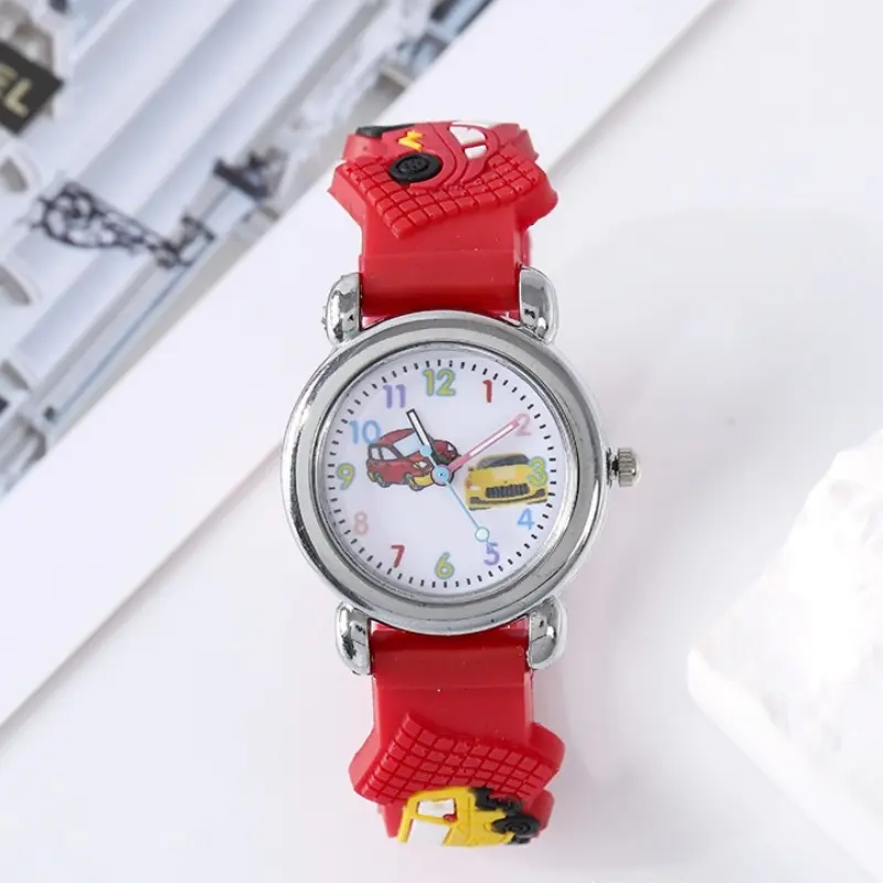 Fashion Color Cartoon Car Children's Watch Primary School Boy Children's Watch 3D Silicone Strap Gift