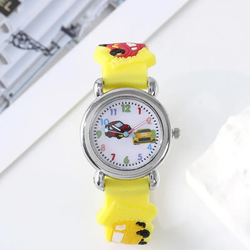Fashion Color Cartoon Car Children's Watch Primary School Boy Children's Watch 3D Silicone Strap Gift