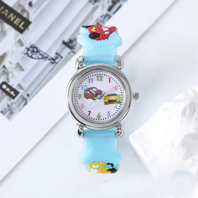 Fashion Color Cartoon Car Children's Watch Primary School Boy Children's Watch 3D Silicone Strap Gift