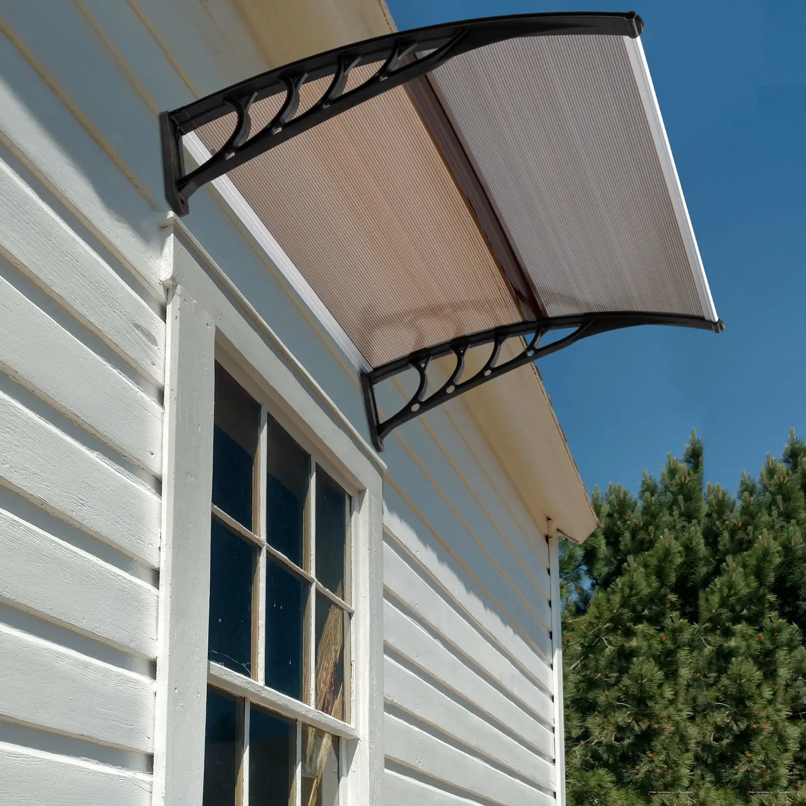 100 X 96cm Household Application Door & Window Rain Cover Eaves Brown Board & Black Holder Rain Cover