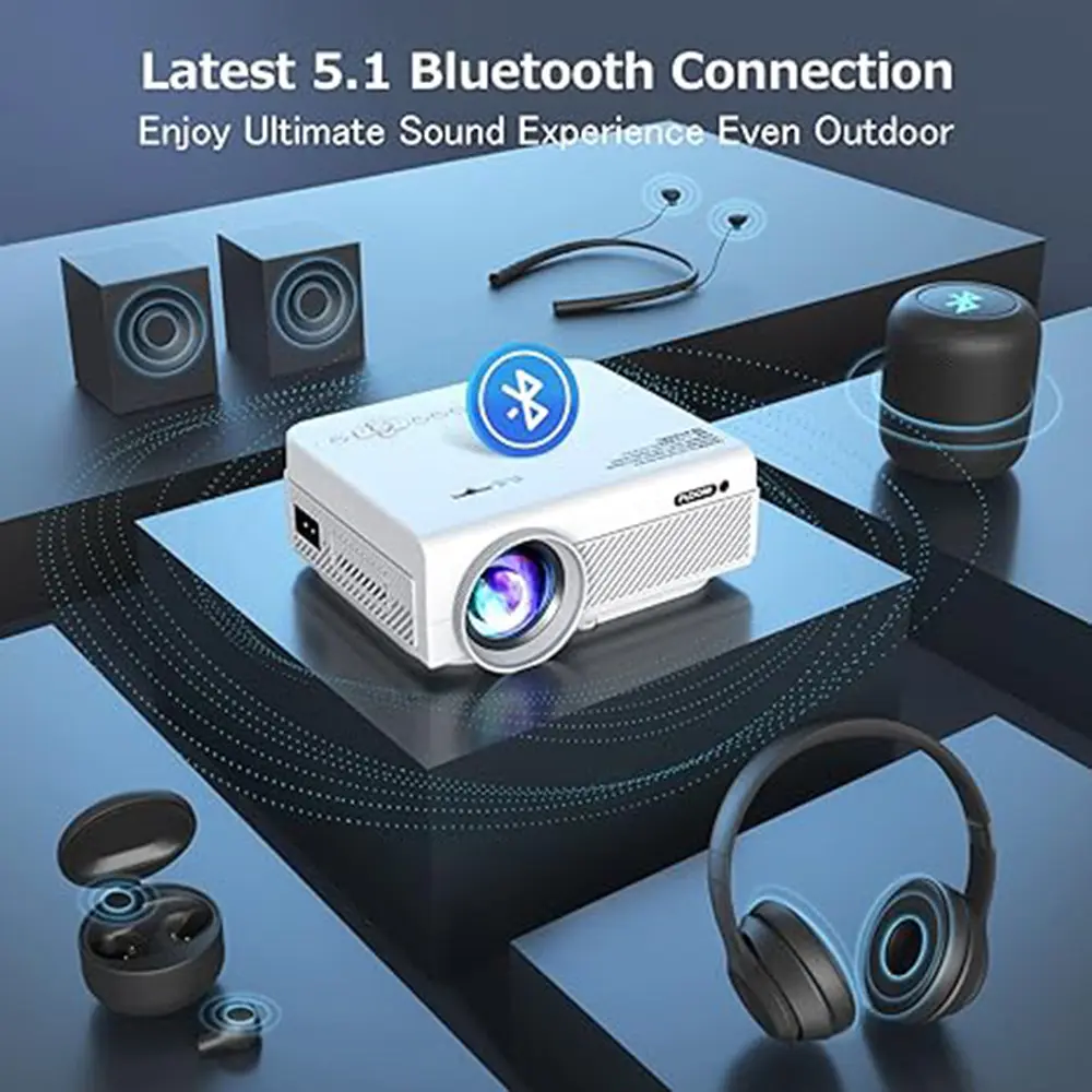 Projector with WiFi and Bluetooth, 5G WiFi Native 1080P Outdoor Projector Support 4K, Portable Movie Projector for Most Devices