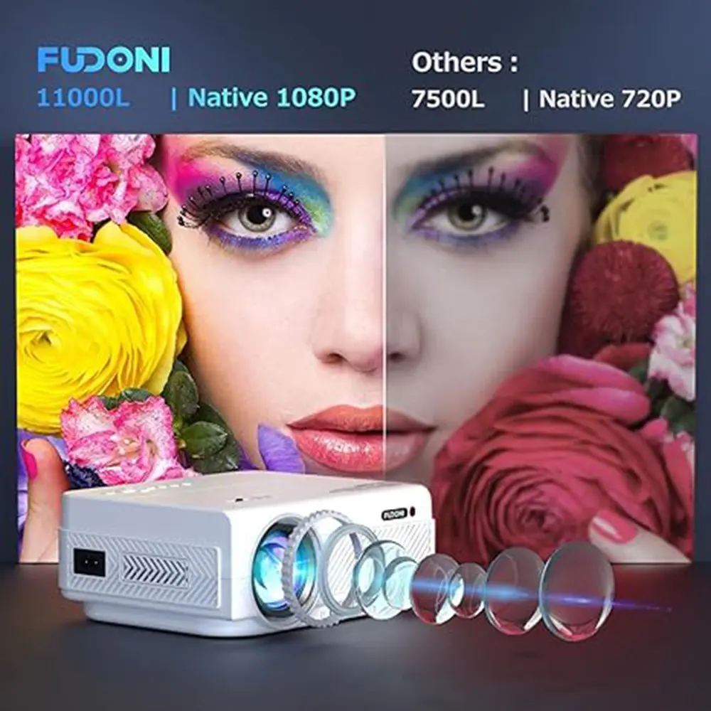 Projector with WiFi and Bluetooth, 5G WiFi Native 1080P Outdoor Projector Support 4K, Portable Movie Projector for Most Devices