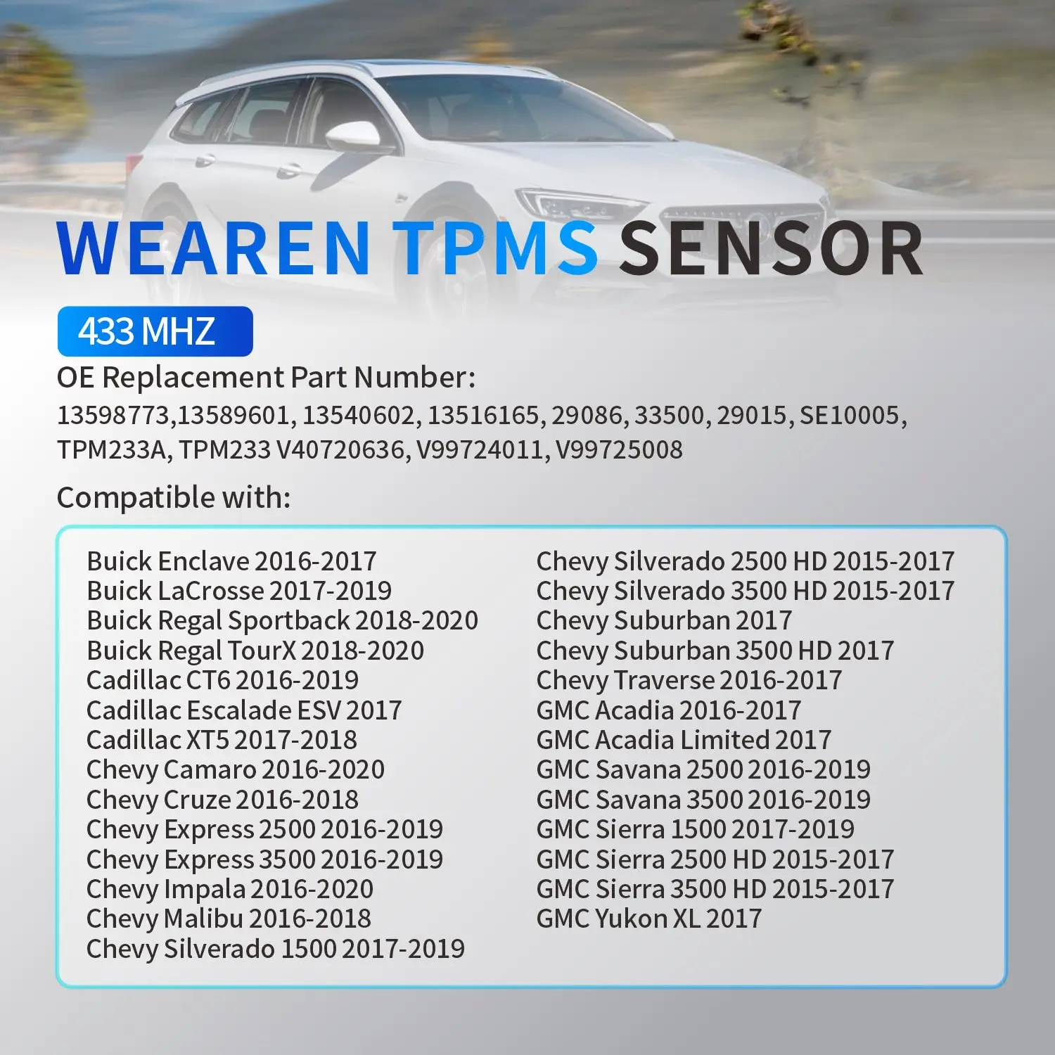 4PCS/13598773TPMS Sensor Tire Pressure Sensor Set of4 433 MHZ Compatible with Chevy Silverado 1500 Camaro Impala Traverse Malibu