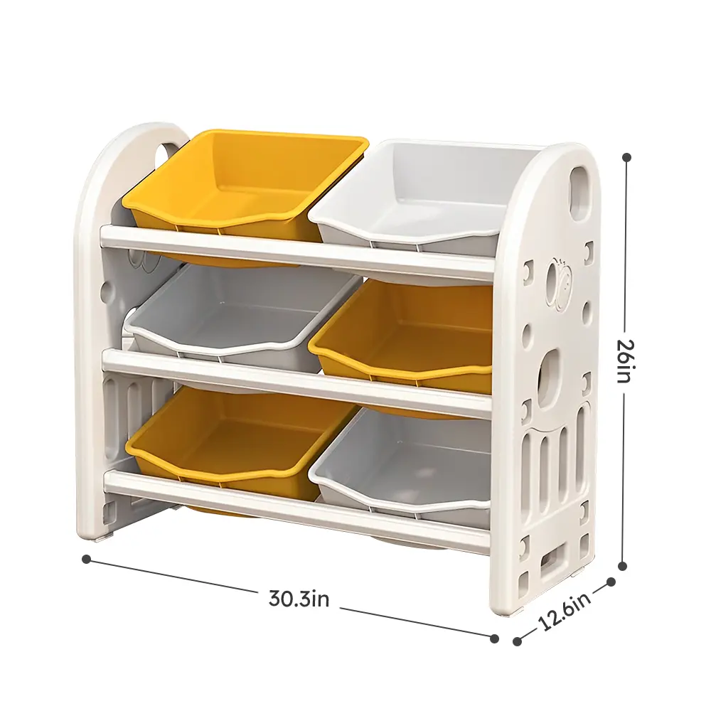 Kids Toy Storage Cabinet with 6 Bins, Kids Toy Storage Cabinet with HDPE Shelves and Bins for Playroom, Bedroom, Living Room