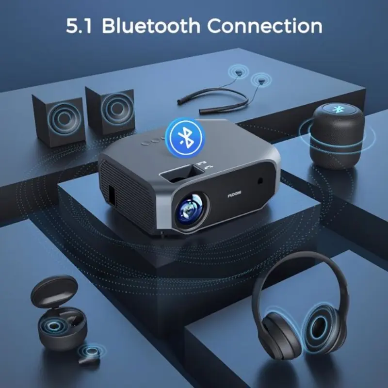 Projector with 5G WiFi and Bluetooth, Native 1080P Portable Outdoor Video Projector Supports 4K Projector