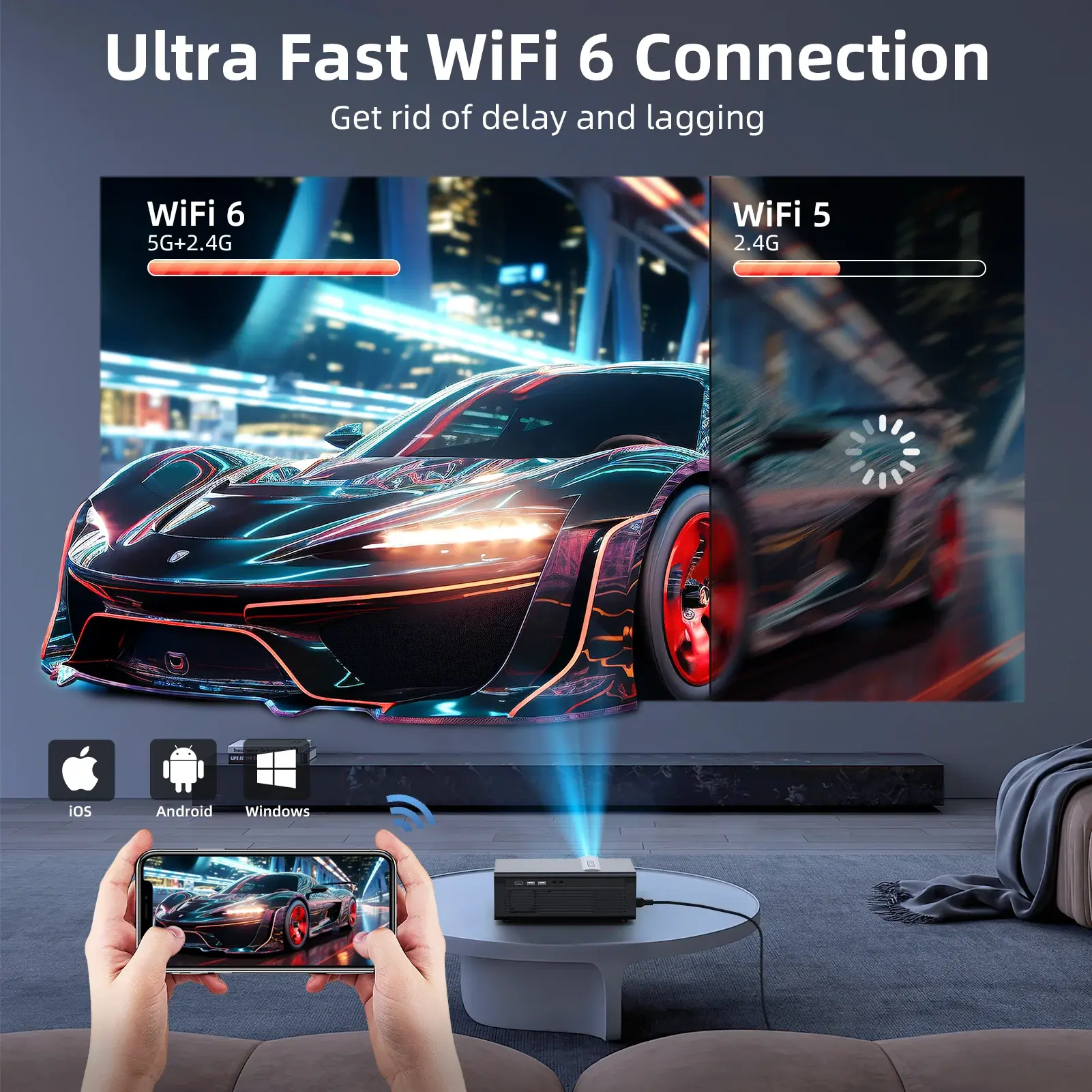 [Electric Focus/Auto Keystone] Projector with WiFi and Bluetooth, Native 1080P 4K Supported for Home Theater and Most Devices
