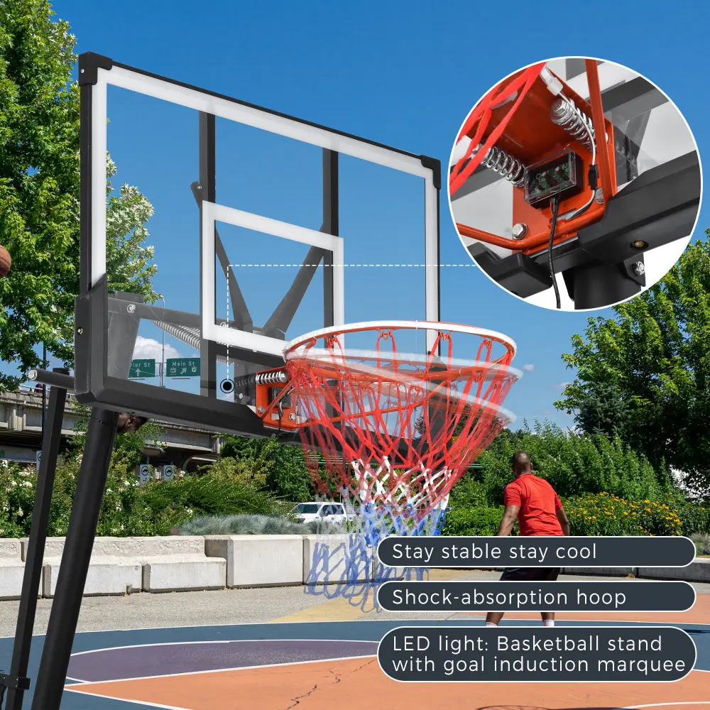 Portable Basketball Stand, 8-10ft Height Adjustable for Youth Adults LED Basketball Stand Light Basketball Hoop