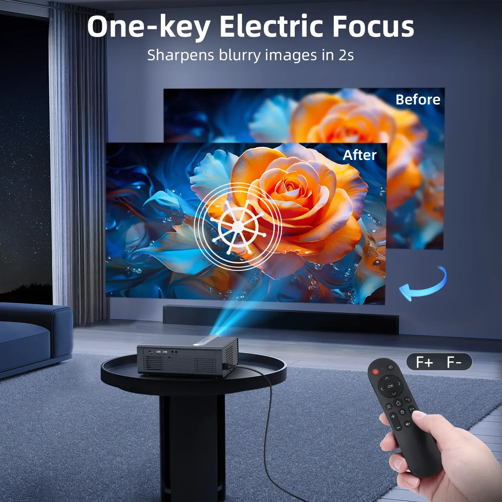 [Electric Focus/Auto Keystone] Projector with WiFi and Bluetooth, Native 1080P 4K Supported for Home Theater and Most Devices