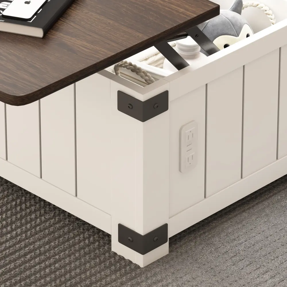 Lift-up Coffee Table with Storage Space, with Charging Station and USB Port, 4 Large Hidden Spaces, Suitable for Living Room