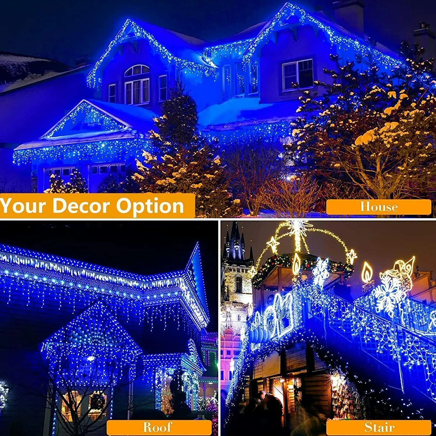 Christmas Lights Outdoor 400 LED 33ft 8 Modes Curtain String Light with 75 Drops, Wire LED Light Indoor Decor for Christmas