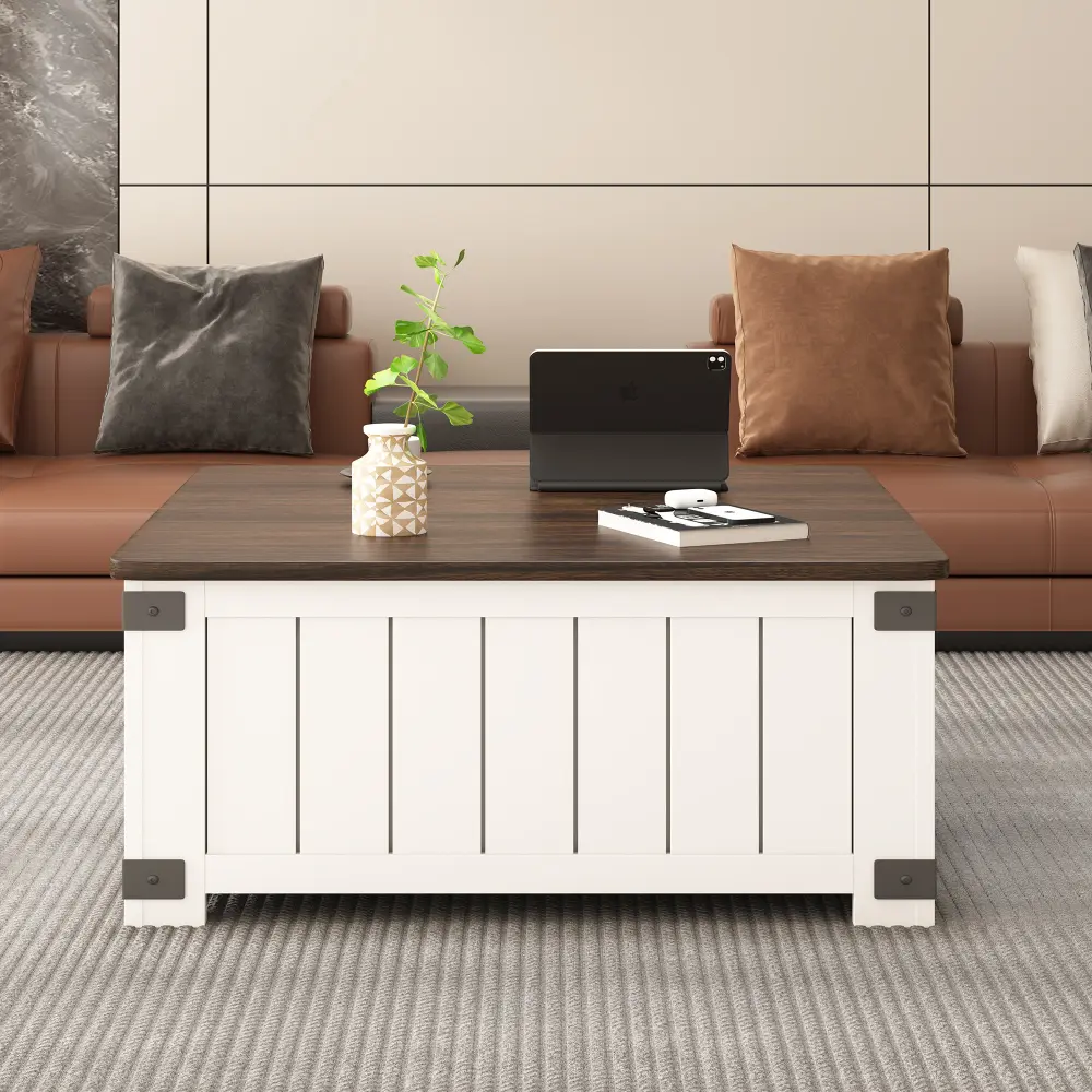 Lift-up Coffee Table with Storage Space, with Charging Station and USB Port, 4 Large Hidden Spaces, Suitable for Living Room