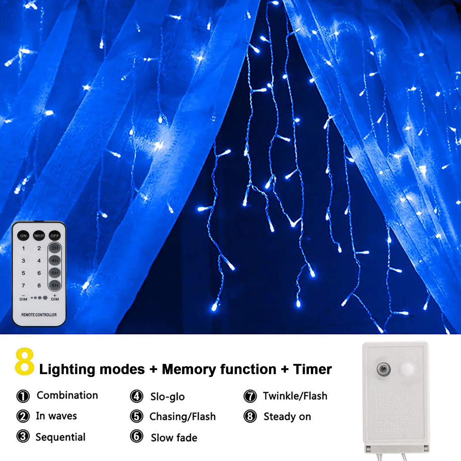 Christmas Lights Outdoor 400 LED 33ft 8 Modes Curtain String Light with 75 Drops, Wire LED Light Indoor Decor for Christmas