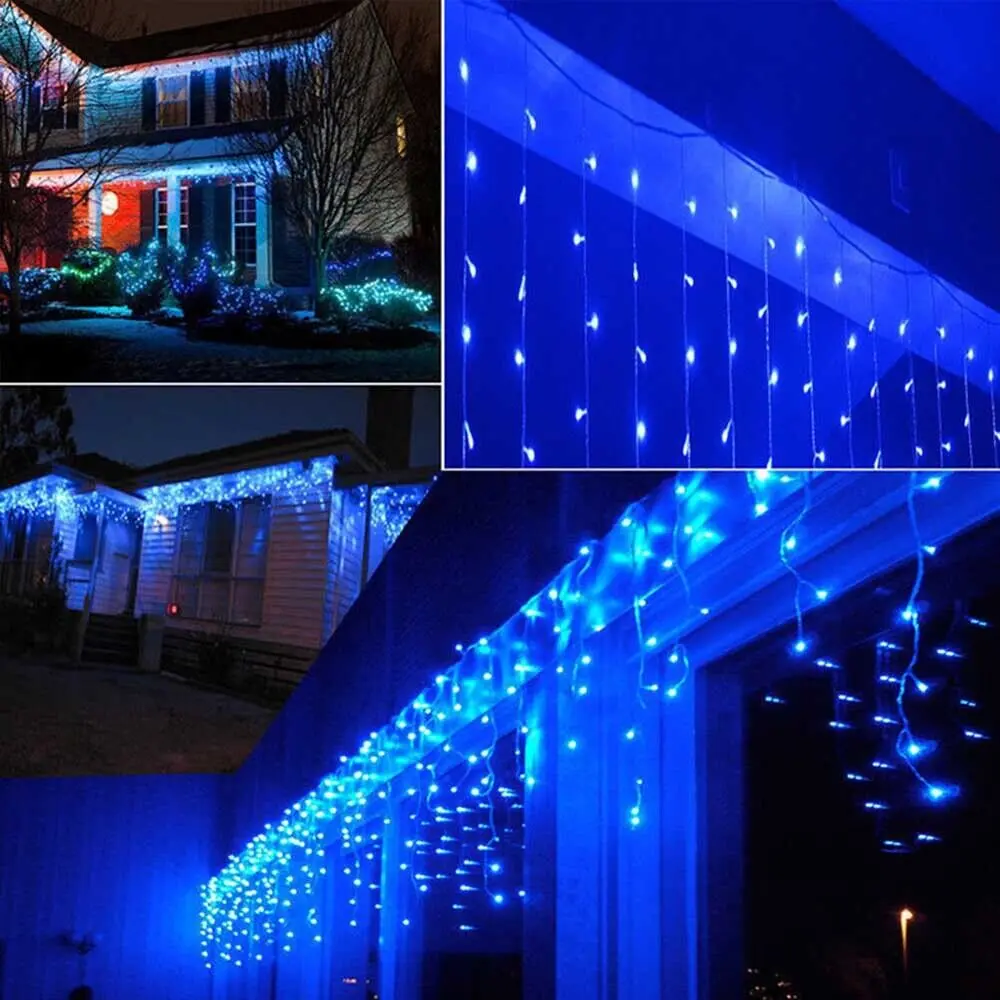 Christmas Lights Outdoor 400 LED 33ft 8 Modes Curtain String Light with 75 Drops, Wire LED Light Indoor Decor for Christmas