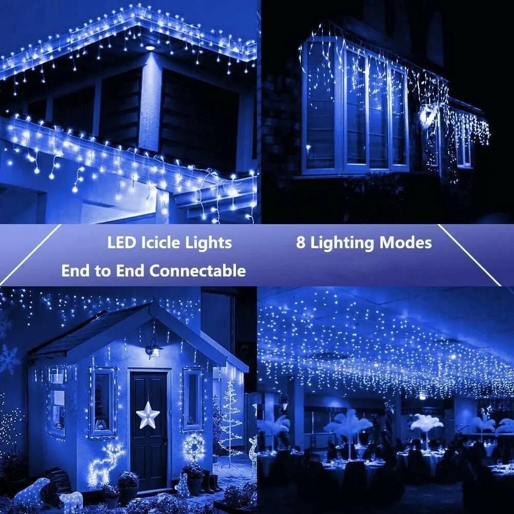 Christmas Lights Outdoor 400 LED 33ft 8 Modes Curtain String Light with 75 Drops, Wire LED Light Indoor Decor for Christmas
