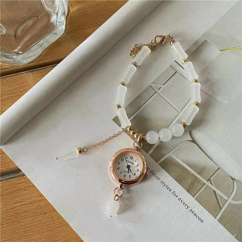 Elegant Watches Women Fashion Rose Gold Bead Bracelet Womens Watch Gift Casual Business Luxury Quartz Wristwatch for Women
