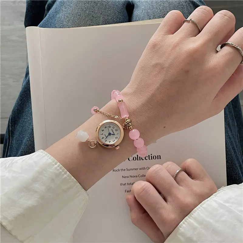 Elegant Watches Women Fashion Rose Gold Bead Bracelet Womens Watch Gift Casual Business Luxury Quartz Wristwatch for Women