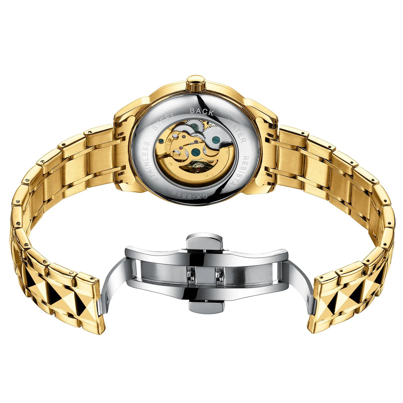 Luxury Gold Mechanical Watch Men Unique Dragon Patern Dial Golden Stainless Steel Strap Automatic Men's Wathces Wedding Gift