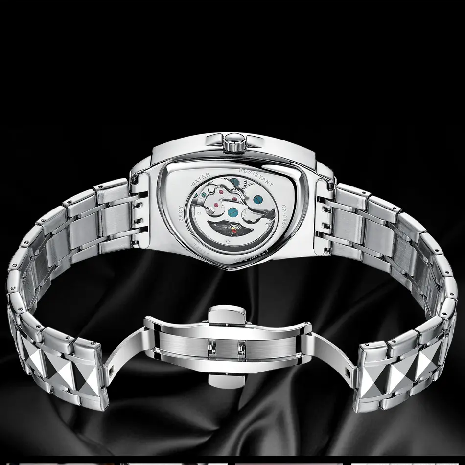 Unique Triangle Automatic Mechanical Watches Men Stainless Steel Luxury Business Dress Watch for Men Self Wind Waterproof 3bar